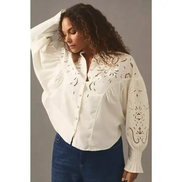 Pilcro Structured Eyelet Blouse L - Picture 6 of 7